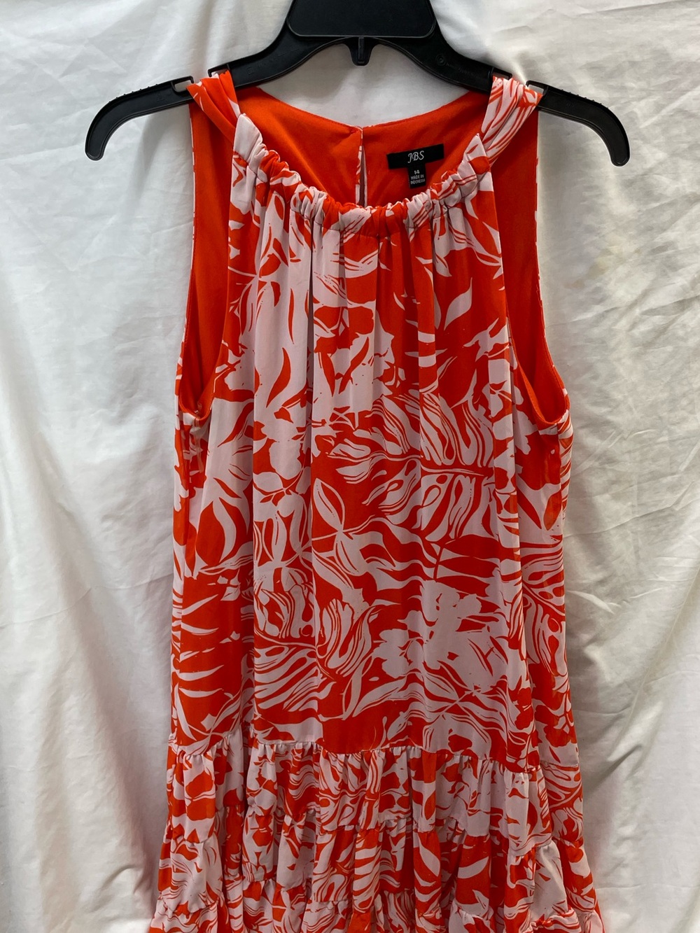 JBS Red & White Floral Tiered Sleeveless ruffled tail lined sun Dress sz 14